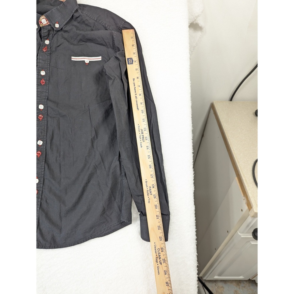 Coofandy Mens Dress Shirt Black Square Buttons Red Paisley Detail Stretch M‎ - Picture 5 of 8